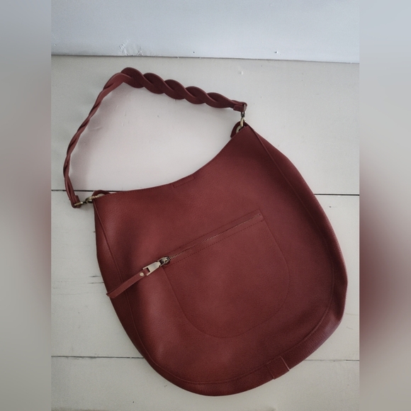 Anthropologie Rust Colored Leather Circle Shoulder Bag | Braided Strap - Picture 1 of 5